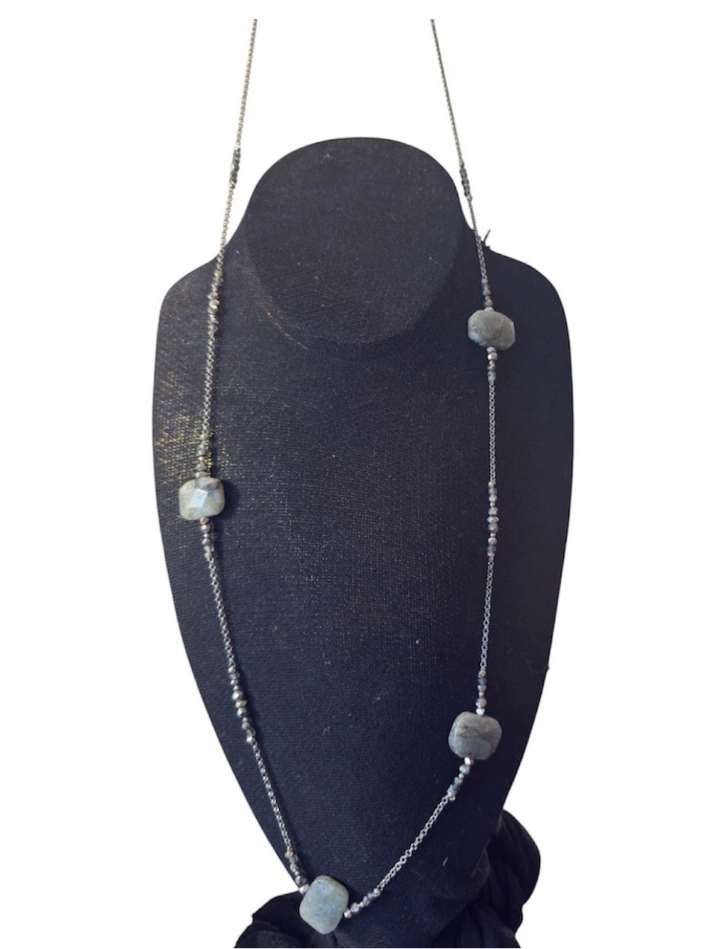 Nakamol Chicago Natural Labradorite Gemstone Station Long Layering Necklace 36”
